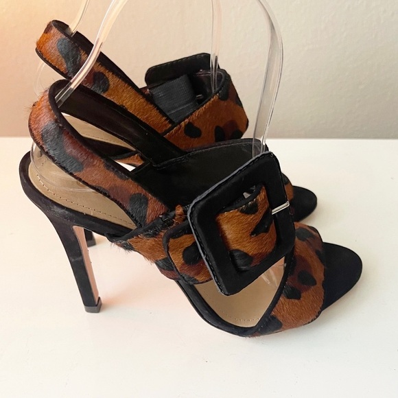SCHUTZ Suede-trimmed leopard-print calf hair sandals - Picture 4 of 9
